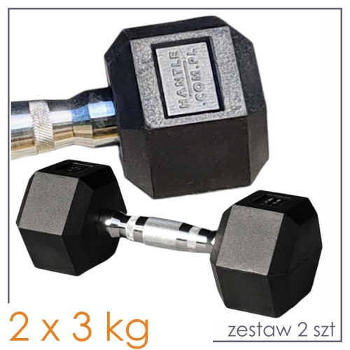 Hantle HEX 2x3 kg - zestaw 2szt - żeliwne stalowe ogumowane 6 kg