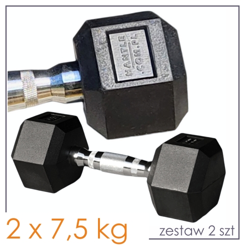 Hantle HEX 2x7,5 kg - zestaw 2szt - żeliwne stalowe ogumowane 15 kg