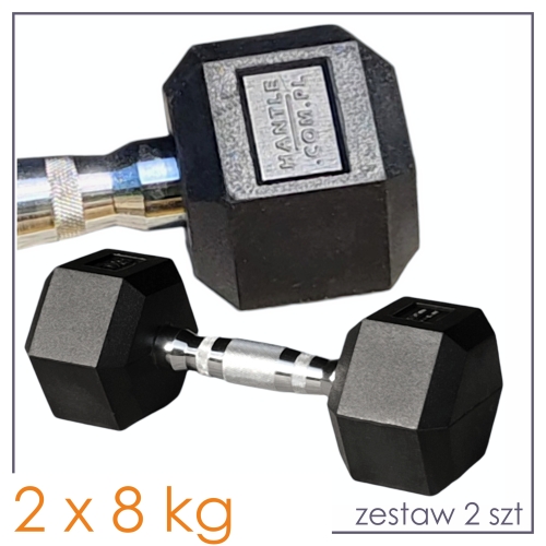 Hantle HEX 2x8 kg - zestaw 2szt - żeliwne stalowe ogumowane 16 kg