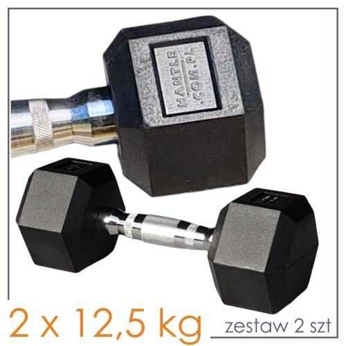 Hantle HEX 2x12,5 kg - zestaw 2szt - żeliwne stalowe ogumowane 25 kg
