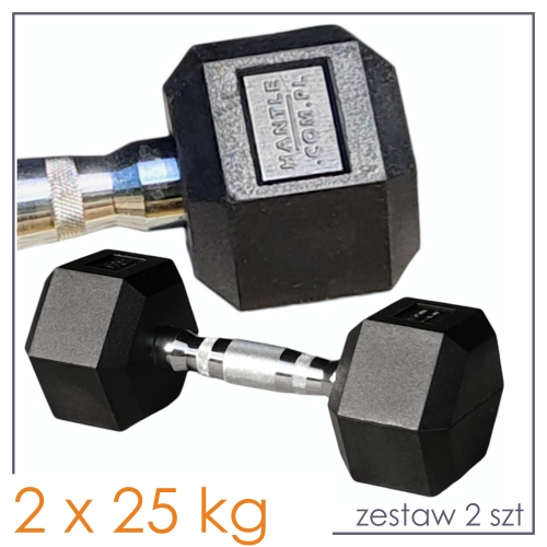 Hantle HEX 2x25 kg - zestaw 2szt - żeliwne stalowe ogumowane 50 kg